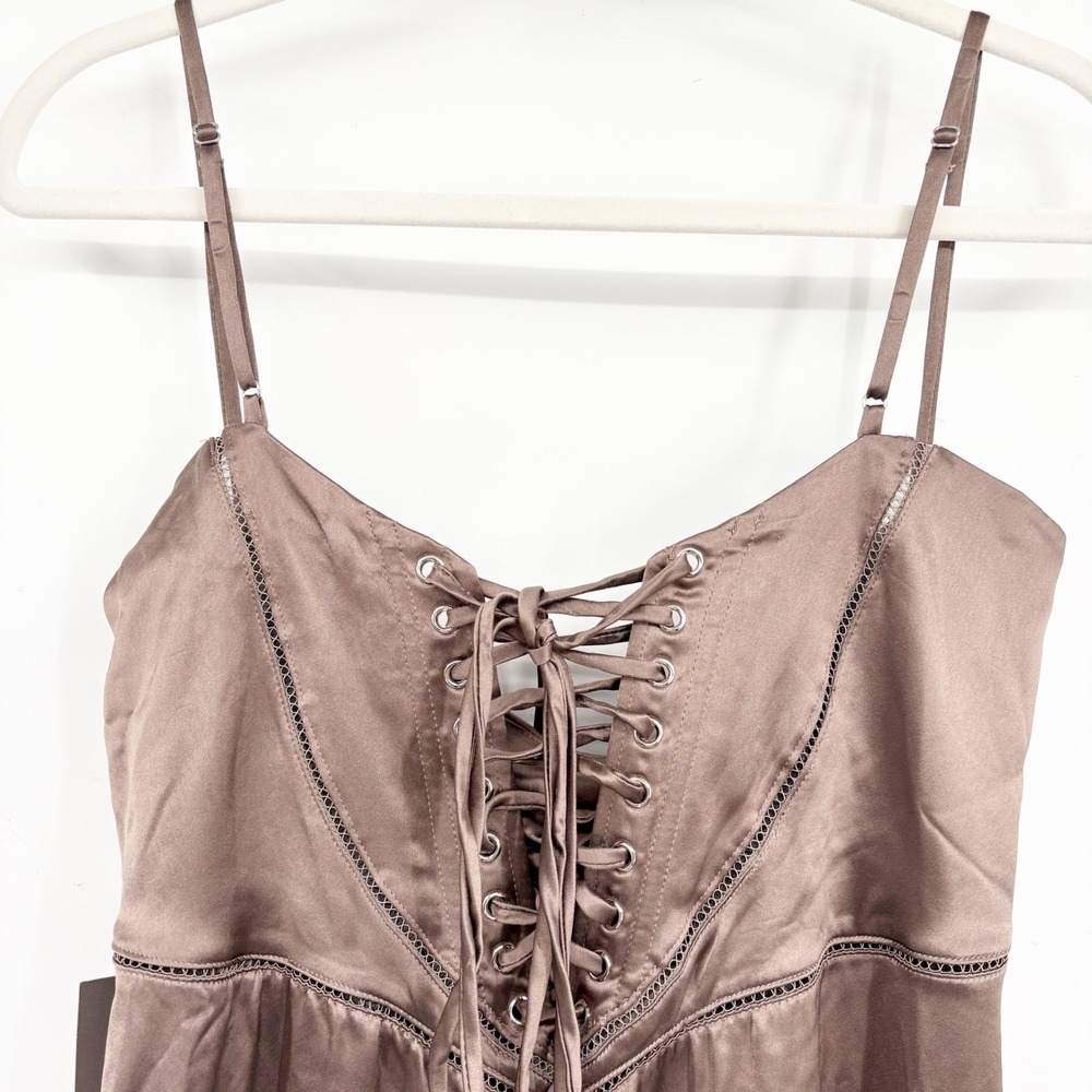 NWT House of CB Womens Anabella Smoke Pebble Grey Satin Corset Maxi Dress Size M - Picture 3 of 8